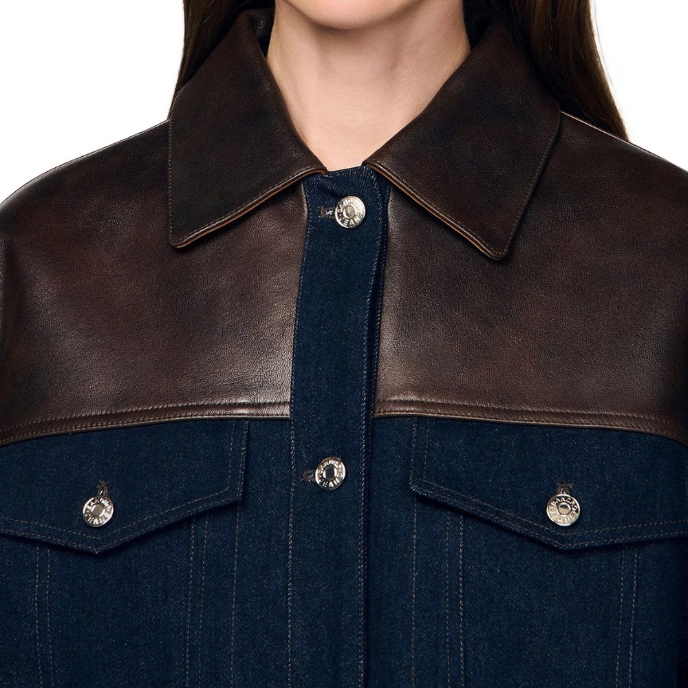 Raphael Denim Leather Trim Jacket - Picture 2 of 8
